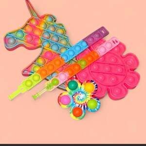 Unicorn and Flower Sensory Push Pop Bubble Fidget Toy Bundle w/Bracelets